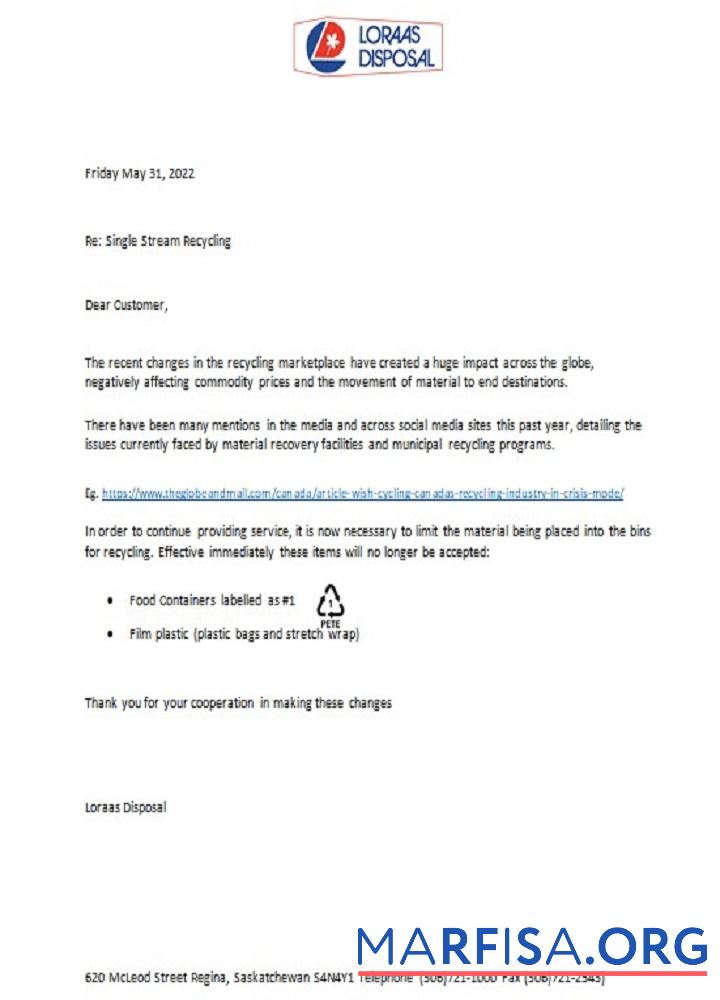 Realistic Canada Saskatchewan Loraas Disposal recycling utility shut off notice download for verification